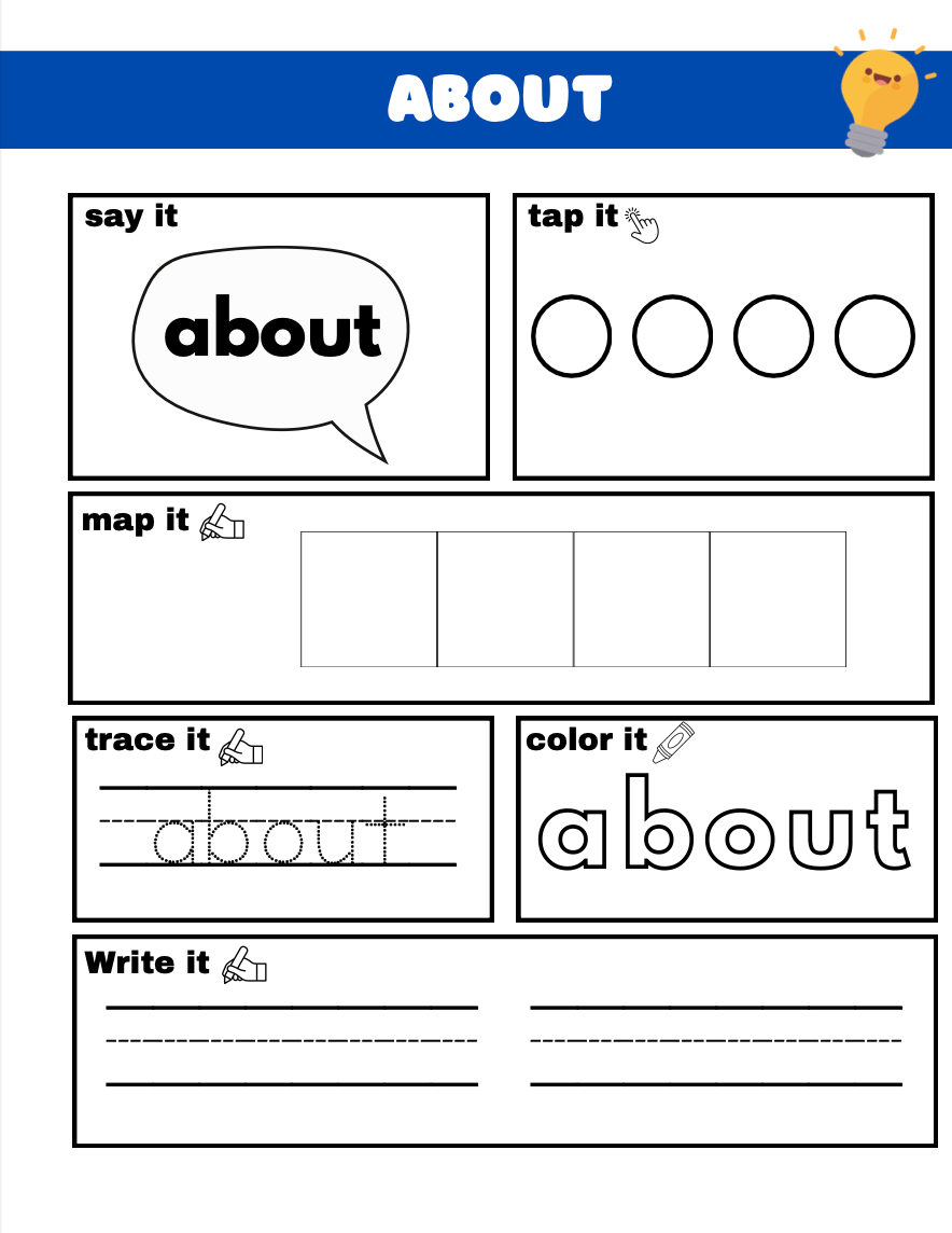 Heart Words Practice Sheets